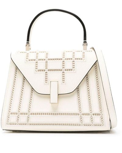 Valextra Iside Mini Embroidered Leather Hand Bag - White