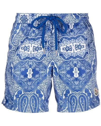 Moncler Paisley-print Swim Shorts - Blue