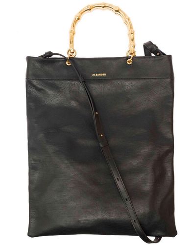 Jil Sander Bamboo-handle Leather Tote Bag - Black
