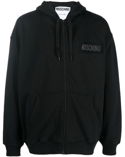 Moschino Logo-print Zip-up Hoodie - Black