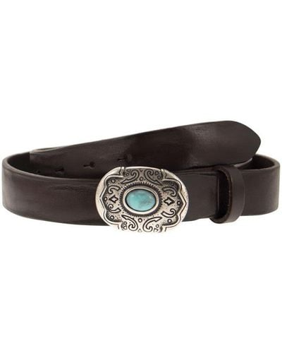 Alberto Luti Leather Belt With Engraved Buckle - Black
