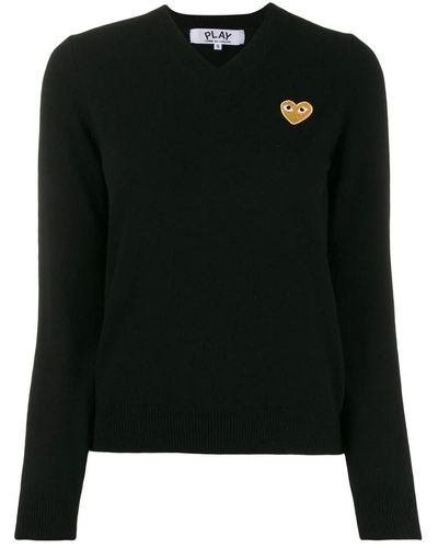 COMME DES GARÇONS PLAY Long Sleeve V-neck Sweater - Black