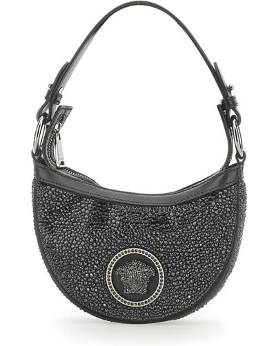 Versace Mini Hobo Bag With Crystals - Grey