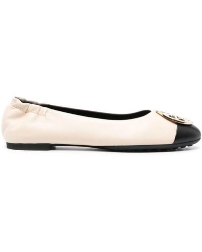 Tory Burch Black And New Cream Claire Pointed Ballerina - Natural