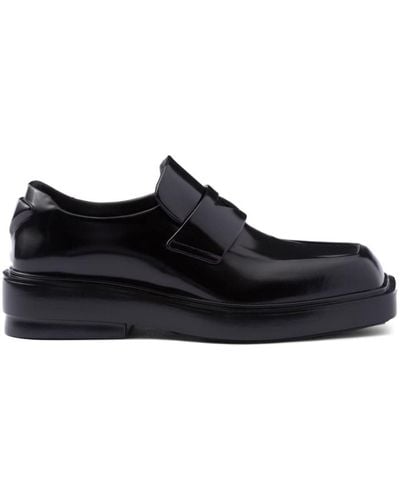 Prada Triangle-Patch Leather Loafers - Black