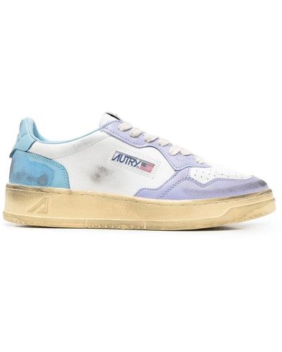 Autry Super Vintage Medalist Low Trainers In White, Lilac And Light Blue Leather