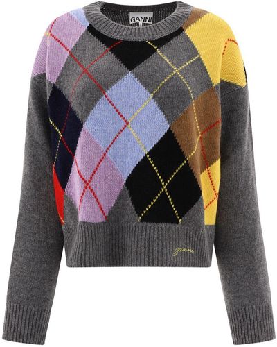 Ganni Diamond-pattern Knitted Sweater - Multicolor