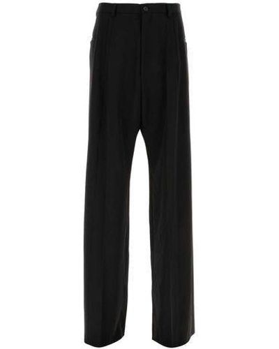 Balenciaga Wide Leg Linen Trousers - Black