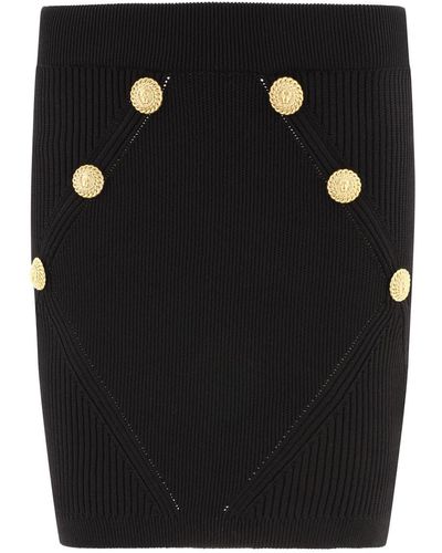 Balmain Knitted Skirt With Buttons - Black