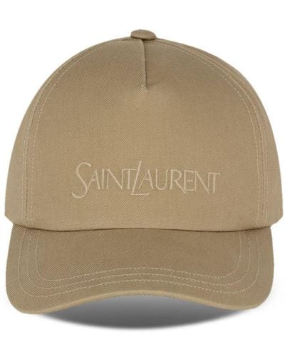 Saint Laurent Logo-Embroidered Gabardine-Weave Cap - Natural