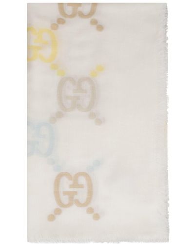 Gucci Fringed Cotton, Silk And Cashmere-blend Jacquard Scarf - White