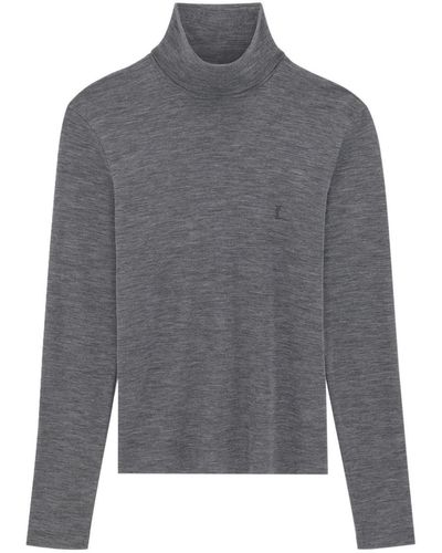 Saint Laurent Logo-embroidered Roll-neck Sweater - Grey