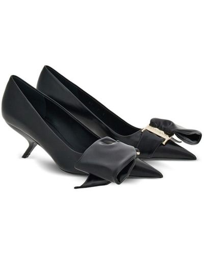 Ferragamo Soft Bow Leather Court Shoes - Black