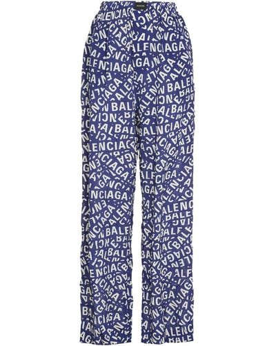 Balenciaga Printed Silk Pyjama Trousers - Blue