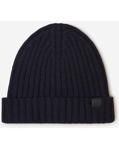 Tom Ford Cashmere Ribbed Beanie - Blue