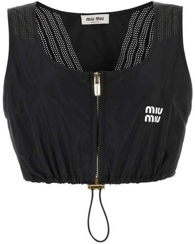 Miu Miu Logo-appliqué Sleeveless Crop Top - Black