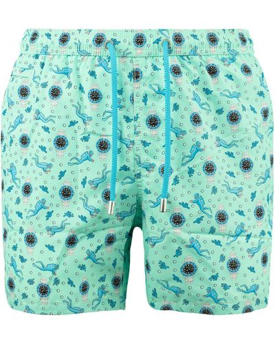 Saint Barth Lighting Lightweight Fabric Swimsuit With Sub Print And Watches - Green