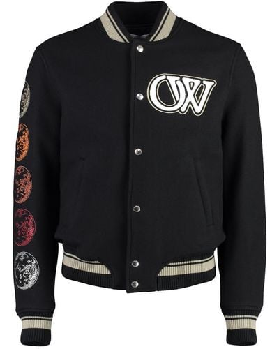 Off-White c/o Virgil Abloh Moon Phase Logo Wool-blend Varsity Jacket - Black