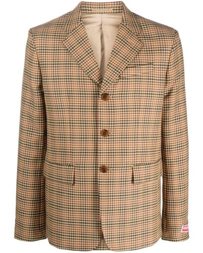 KENZO Checked Single-breasted Blazer - Brown