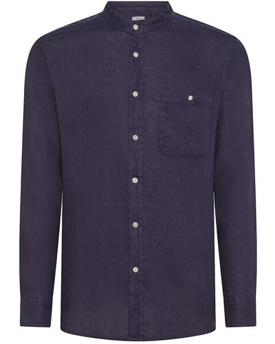 Woolrich Linen Shirt With Mandarin Collar - Blue