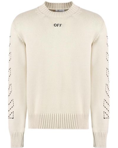 Off-White c/o Virgil Abloh Cotton Blend Crew-neck Sweater - Natural