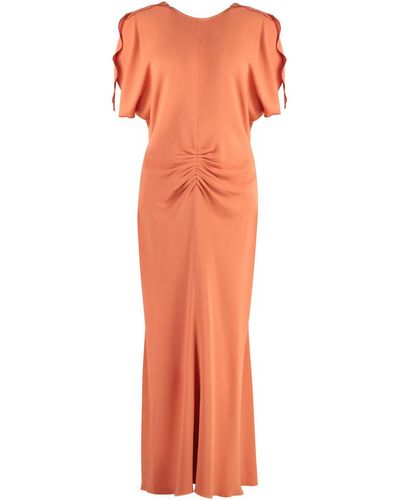 Victoria Beckham Midi Dress With Gathered Waist - Orange