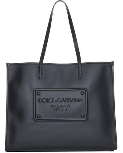 Dolce & Gabbana Black Tote Bag With Tonal Logo Detail In Leather Blend Man