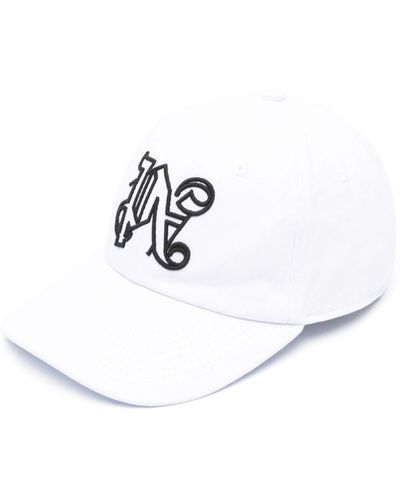 Palm Angels Monogram-embroidered Cotton Cap - White