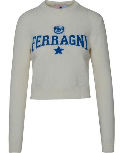 Chiara Ferragni White Cashmere Blend Sweater - Blue