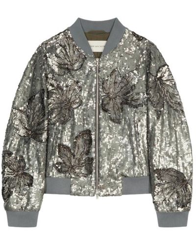 Dries Van Noten Slim Fit Bomber Jacket With Sequin Decoration - Grey