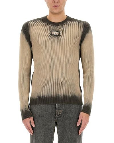 DIESEL Treated Sweater With Metal Logo Insert - Natural