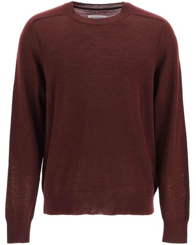 Maison Margiela Crew Neck Jumper With Elbow Patches - Brown