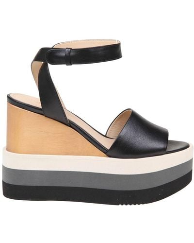 Paloma Barceló Leather Sandal With Wedge - Black