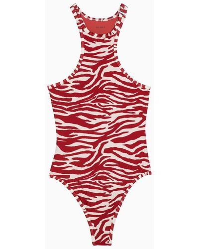 The Attico Zebra Print One-Piece Swimming Costume - Red