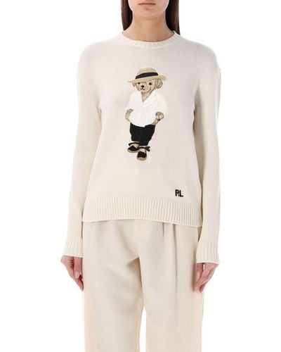 Ralph Lauren Linen Polo Bear Sweater - White