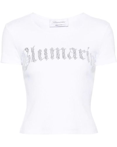 Blumarine Logo Ribbed Cotton Cropped T-shirt - White