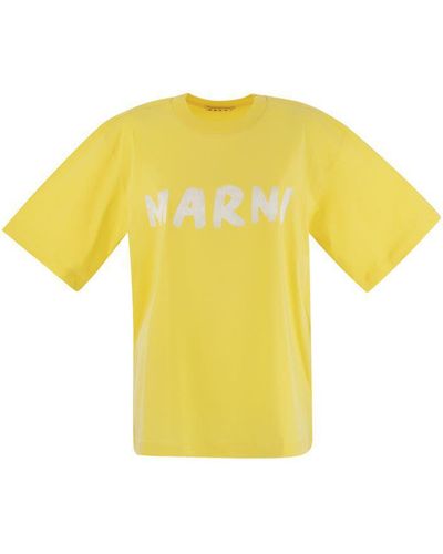 Marni Cotton Jersey T-shirt With Print - Yellow