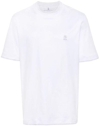 Brunello Cucinelli Embroidered-logo Cotton T-shirt - White