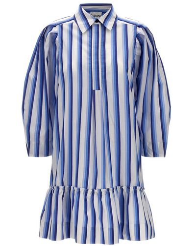 Ganni Striped Shirt Dress - Blue