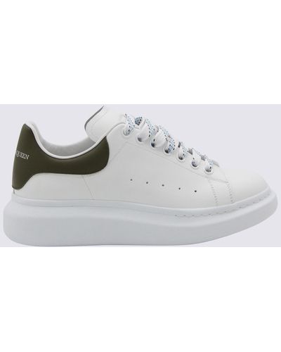 Alexander McQueen White And Khaki Leather Oversized Sneakers - Grey