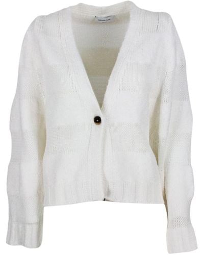 Fabiana Filippi Linen Cardigan Sweater With Three-Dimensional Button Closure - White