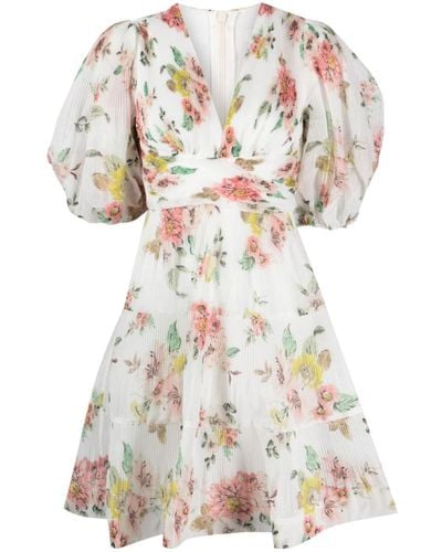 Zimmermann Minidress With Puff Sleeves And Floral Print - White