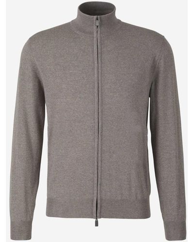 Canali Wool Zip Cardigan - Grey