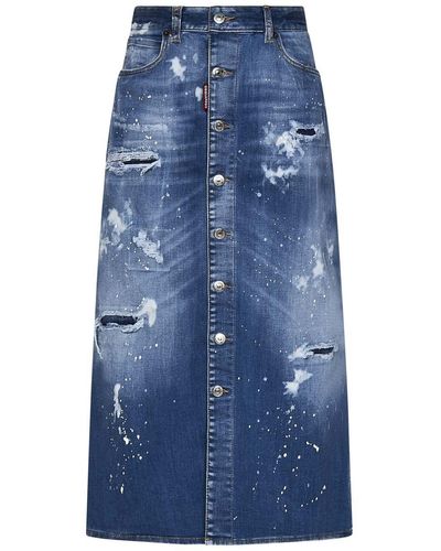 DSquared² Medium Ice Spots Wash Denim Long Skirt - Blue