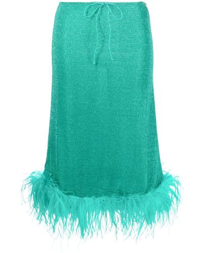 Oséree Feather-trim Lurex Midi Skirt - Green