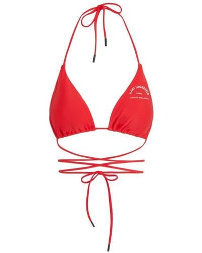 Karl Lagerfeld Logo-print Triangle Bikini Top - Red