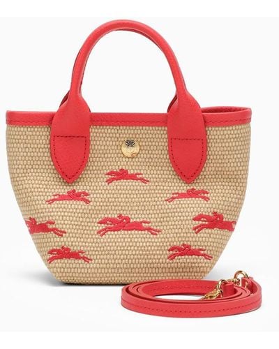 Longchamp Le Panier Pliage Bag Strawberry With Handle Xs - Red