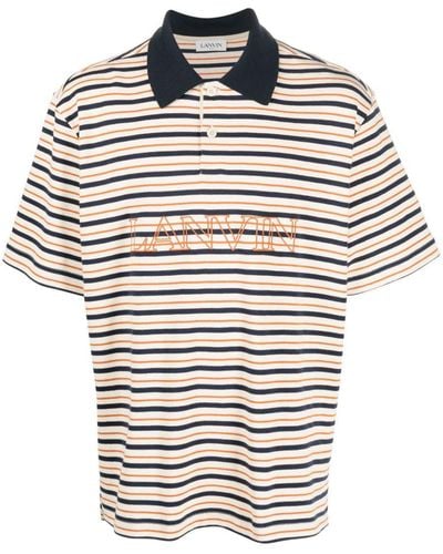 Lanvin Logo-embroidered Striped Polo Shirt - Gray