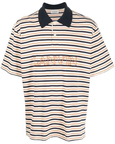 Lanvin Logo-embroidered Striped Polo Shirt - Grey