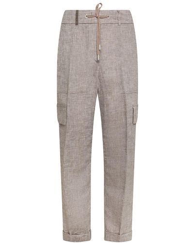 Peserico Linen Trousers With Side Cargo Pockets - Grey
